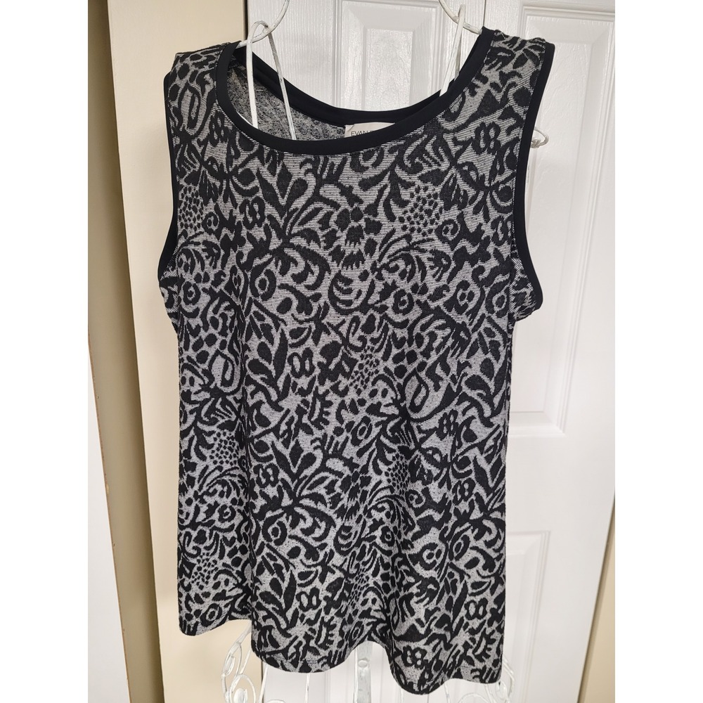 Evan-Picone Womens Goth Black/White Floral Scroll Jacquard Knit Shell Size XL